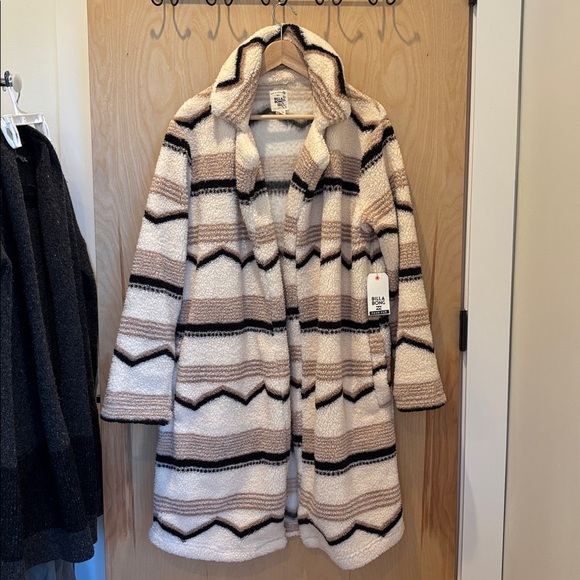 Billabong Women’s Jacket Faux Fur Fleece Longline Striped NWT Size XL - Picture 3 of 8